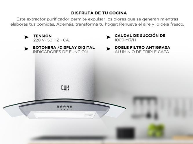 Extractor De Cocina Cuk By Gadnic CM1900 Campana Acero Inoxidable Y Vidrio 60cm 190w 3 Velocidades Luz Led - 2