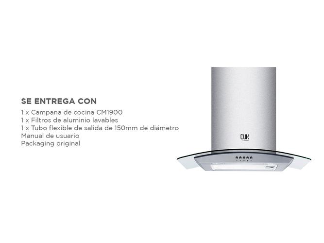 Extractor De Cocina Cuk By Gadnic CM1900 Campana Acero Inoxidable Y Vidrio 60cm 190w 3 Velocidades Luz Led - 4