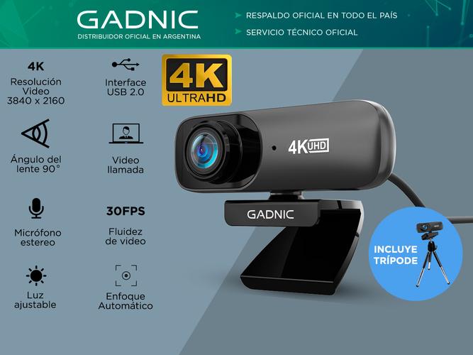 Webcam Gadnic 4K UHD USB con Micrófono Streaming 30fps + Tripode gratis - 1