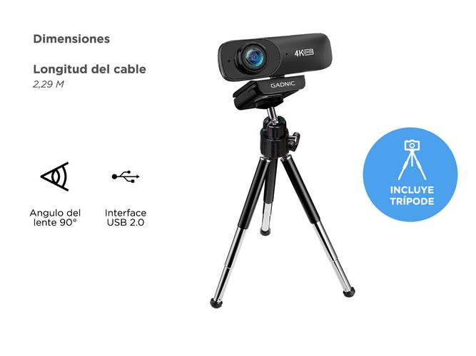Webcam Gadnic 4K UHD USB con Micrófono Streaming 30fps + Tripode gratis - 5