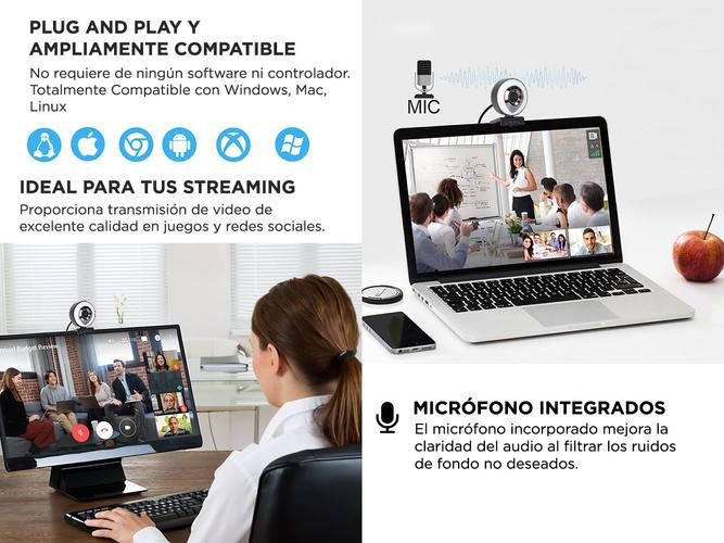 Camara Web Gadnic Full HD 1080P c/ Aro Led Webcam Meet Zoom - 3