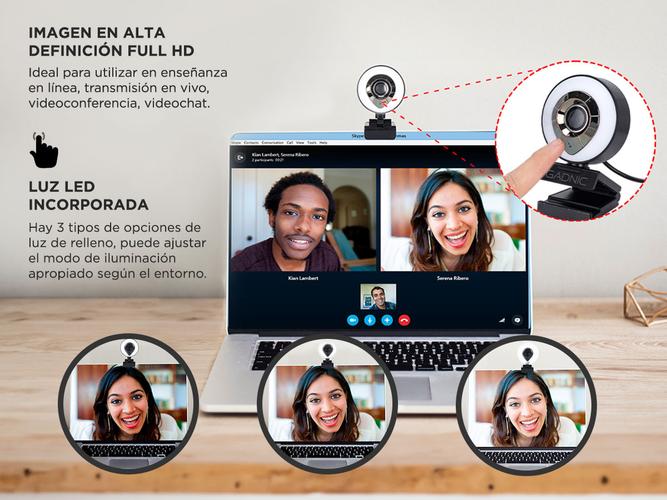 Camara Web Gadnic Full HD 1080P c/ Aro Led Webcam Meet Zoom - 4