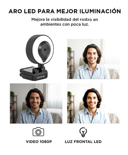 Camara Web Gadnic Full HD 1080P c Aro Led Webcam Meet Zoom - 2