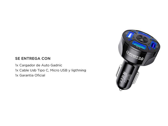 Cargador para Auto Gadnic 4 USB Carga Rapida con Led  Cable USB-C - 6