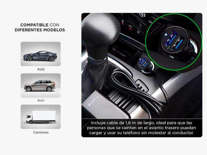 Cargador para Auto 4 Puertos Usb Carga Rápida - Asiento Delantero Y Trasero - 2