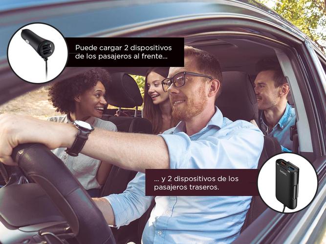 Cargador para Auto 4 Puertos Usb Carga Rápida - Asiento Delantero Y Trasero - 3