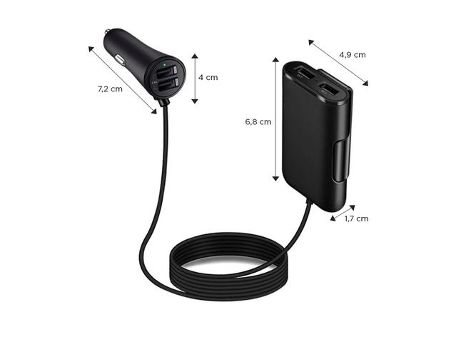 Cargador para Auto 4 Puertos Usb Carga Rápida - Asiento Delantero Y Trasero - 5
