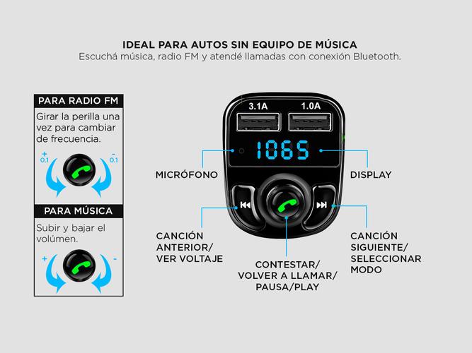 Transmisor Bluetooth Auto Usb Gadnic Microfono Radio Fm Sd  - 2