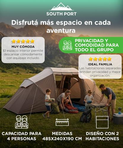 Carpa Para 4 Personas SouthPort By Gadnic Camping 2 Habitaciones Impermeable Familiar Protección UV - 1