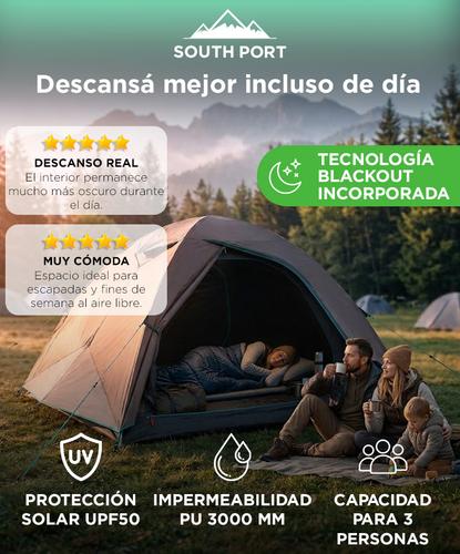 Carpa Camping 3 Personas SouthPort By Gadnic  Impermeable UPF50 Con Tecnología Blackout - 1