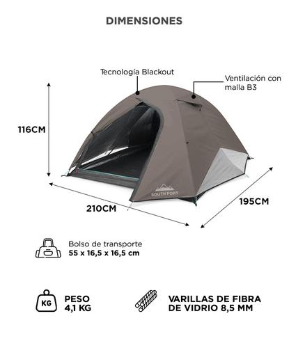 Carpa Camping 3 Personas SouthPort By Gadnic  Impermeable UPF50 Con Tecnología Blackout - 5
