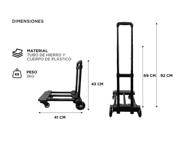  Carro Zorra Plegable Gadnic Con Extensible Capacidad 100 Kg Diablo De Carga - 4