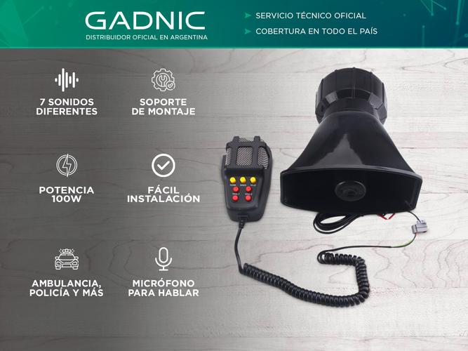Sirena 100w 7 Sonidos Tono Alarma Moto Auto Policia Megafono - 1