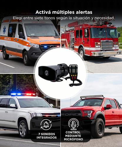 Sirena 100w 7 Sonidos Tono Alarma Moto Auto Policia Megafono - 2