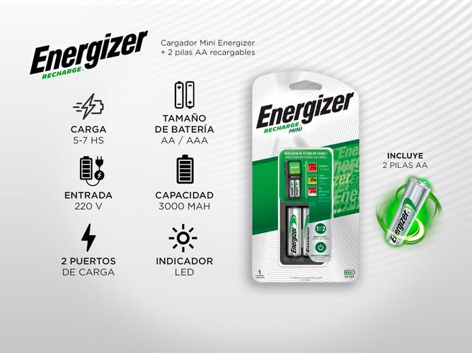 Cargador Mini Energizer + 2 Pilas AA Recargables  - 1