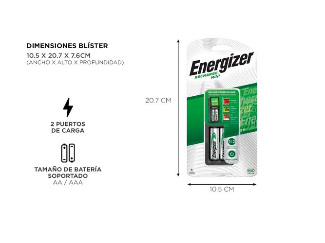 Cargador Mini Energizer + 2 Pilas AA Recargables  - 3