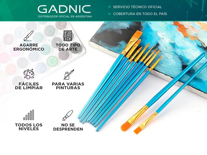 Kit x10 Pinceles Para Artistas Gadnic ART1 Arte Acuarela Óleo - 1