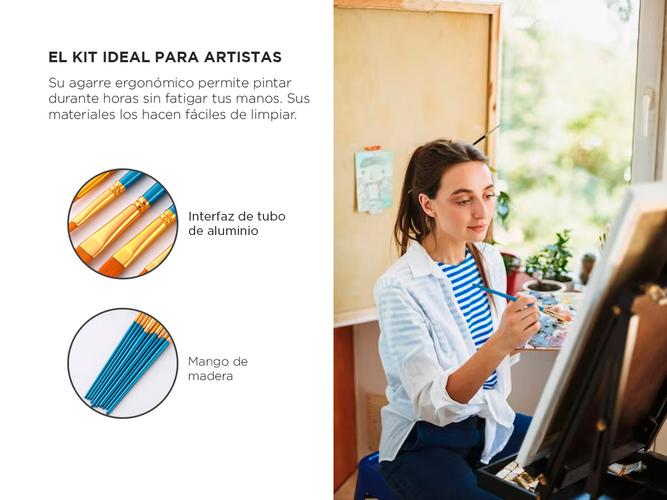 Kit x10 Pinceles Para Artistas Gadnic ART1 Arte Acuarela Óleo - 2
