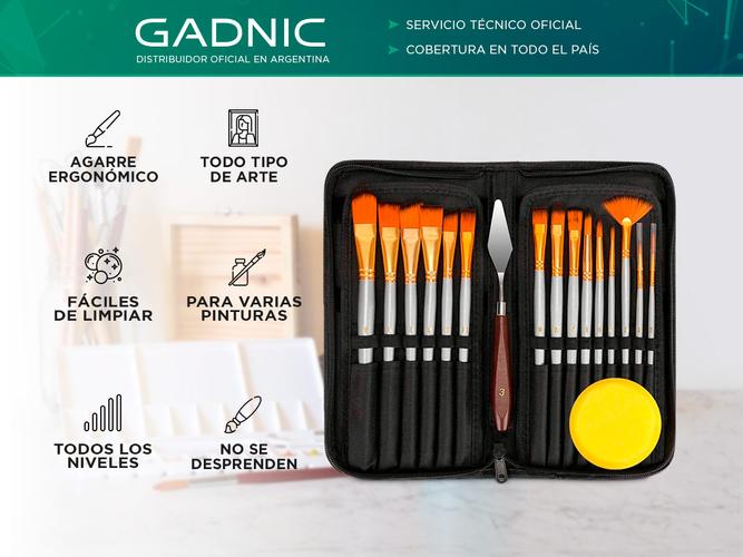 Kit x15 Pinceles para Artistas Gadnic ART3 Arte y Pintura Estuche Esponja Espátula - 1