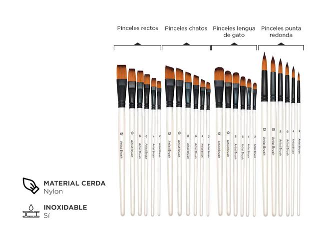 Kit De 24 Pinceles Para Artistas Gadnic ART4 Arte Acuarela Óleo  - 5