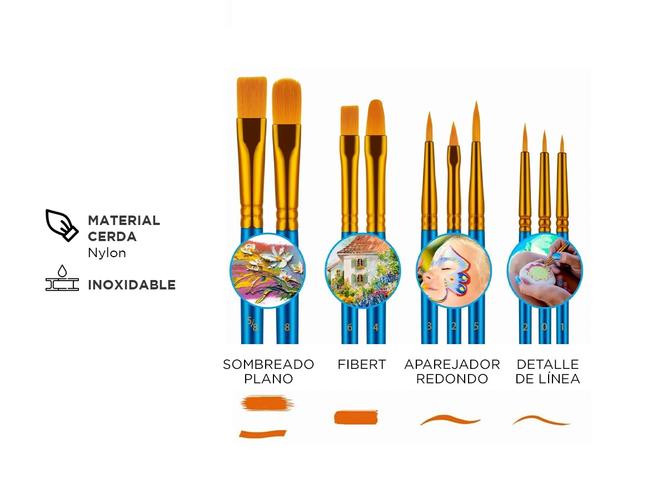 Set x20 Pinceles Para Artistas Gadnic ART07 De Aceite Acuarela  - 3