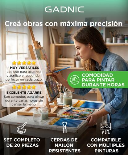 Set x20 Pinceles Para Artistas Gadnic ART07 De Aceite Acuarela  - 1