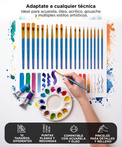 Set x20 Pinceles Para Artistas Gadnic ART07 De Aceite Acuarela  - 2
