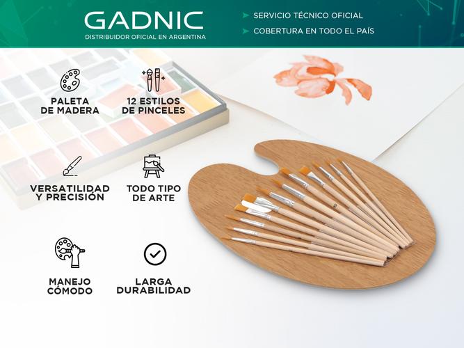 Set de Pinceles Gadnic 12 Brochas con Paleta - 1