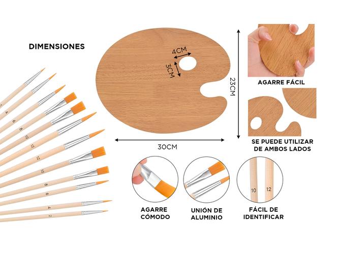 Set de Pinceles Gadnic 12 Brochas con Paleta - 3