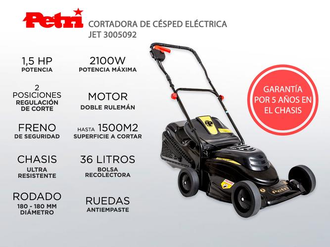 Cortadora de Césped Petri Jet Eléctrica 2100w 1,5HP Recolector 36Lt - 1