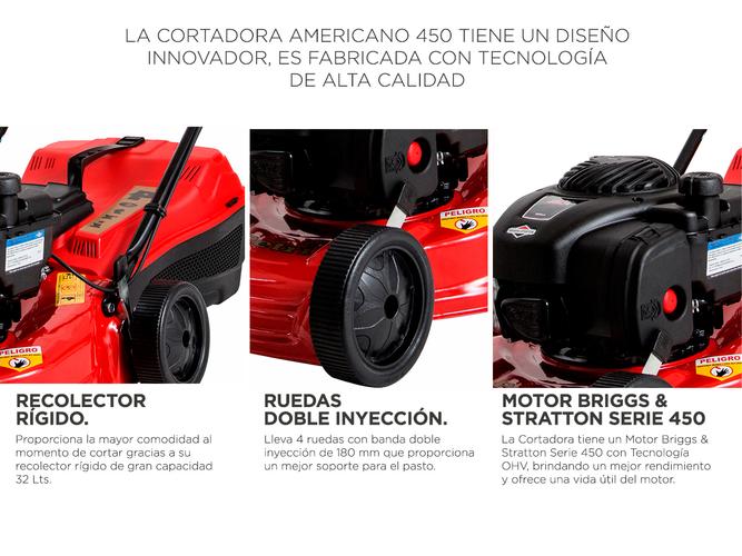 Cortadora de Césped Petri Americano 450 Naftera Motor Briggs & Stratton 4T 4,5HP Recolector 32Lt - 4
