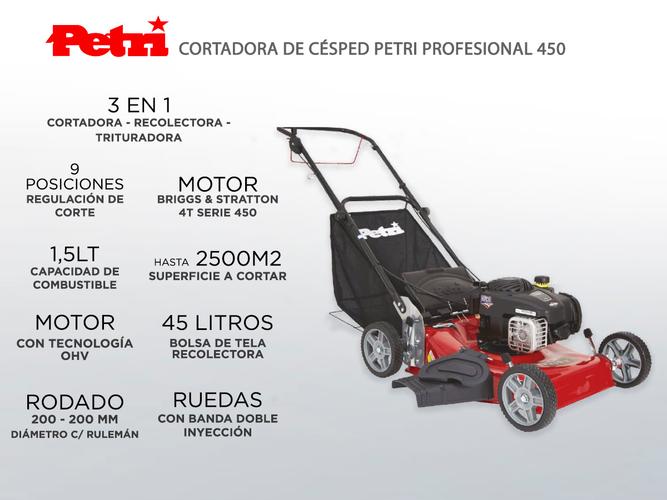 Cortadora de Césped Petri Profesional 450 3en1 Naftera Motor Briggs & Stratton 4T 4,5HP Recolector 45Lt - 1
