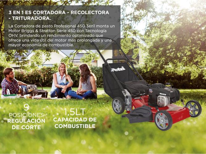 Cortadora de Césped Petri Profesional 450 3en1 Naftera Motor Briggs & Stratton 4T 4,5HP Recolector 45Lt - 3