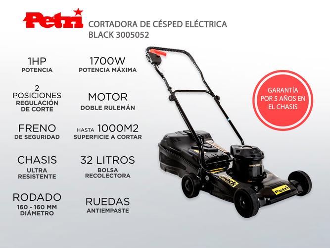 Cortadora de Césped Petri Black Eléctrica 1700w 1HP Recolector 32Lt - 1