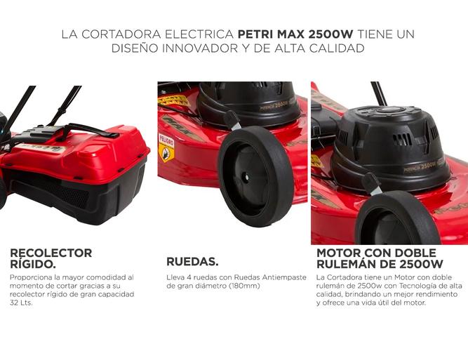 Cortadora de Césped Petri Max Eléctrica 2500w 2HP 2en1 Tobera de Descarga y Recolectora 32Lt - 4
