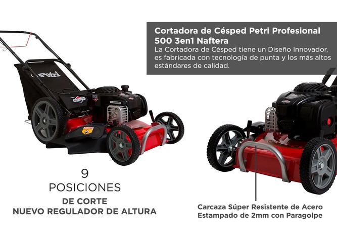 Cortadora de Césped Petri Profesional 500 3en1 Naftera Motor Briggs & Stratton 4T 5HP Recolector 45Lt - 3