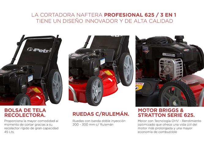 Cortadora de Césped Petri Profesional 625 3en1 Naftera Motor Briggs & Stratton 4T 6,25HP Recolector 45Lt - 4