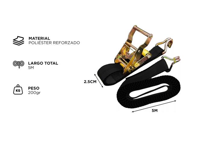 Cinta De Amarre Con Crique Gadnic 4 Pzas 700kg 5mt 25mm Ancho Tensor Traca Traka - 4