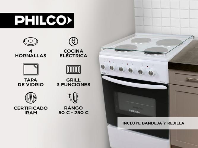 Cocina Electrica Philco 4 Hornallas Con tapa Blanca 50cm - 1