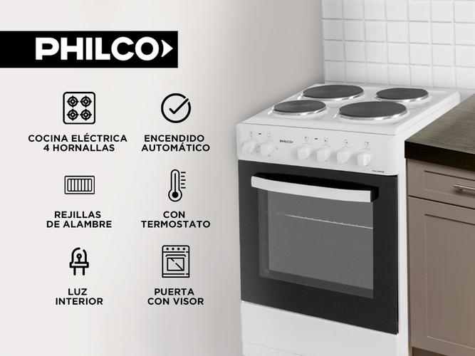 Cocina Eléctrica Philco 4 Hornallas 50 Cm Blanca  - 1