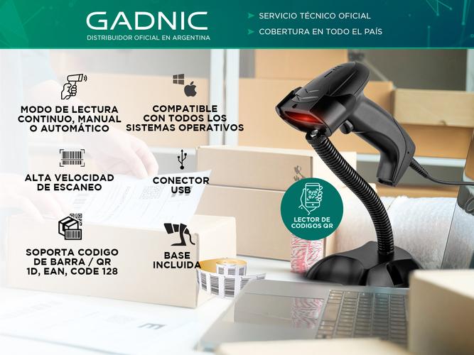 Lector Código de Barras Gadnic 2D USB Lee QR Alta Velocidad de Lectura  Soporte Usado - 1