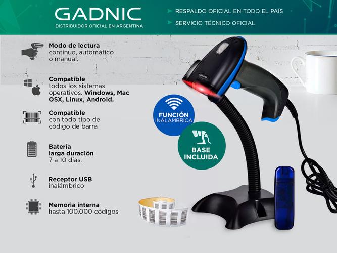 Lector Código de Barras Gadnic Inalámbrico USB Memoria Interna  Soporte - 1
