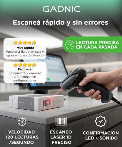 Lector de Código De Barras Gadnic Bar12 Láser Usb - 1