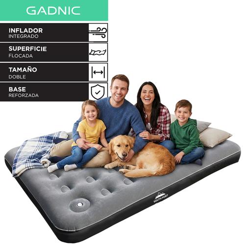 Colchon Inflable Doble Gadnic 191 x 137 x 22 cm Inflador De Pie Integrado Superficie Flocada PVC Laterales Base Reforzada - 0