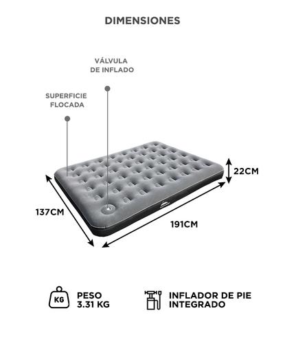 Colchon Inflable Doble Gadnic 191 x 137 x 22 cm Inflador De Pie Integrado Superficie Flocada PVC Laterales Base Reforzada - 5