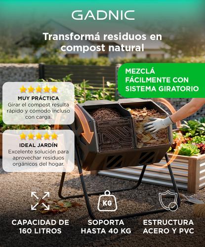 Compostera Giratoria Gadnic 160 Litros Para Jardín Exterior Doble Cámara - 1