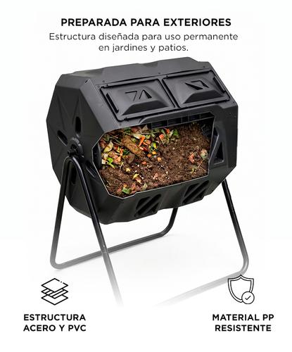 Compostera Giratoria Gadnic 160 Litros Para Jardín Exterior Doble Cámara - 4