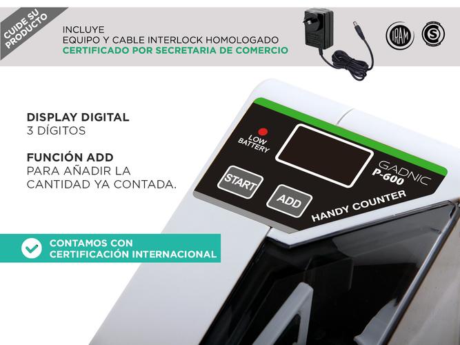 Contadora De Billetes Gadnic P-600 Mini Portátil 600 BillMin Función ADD - 3
