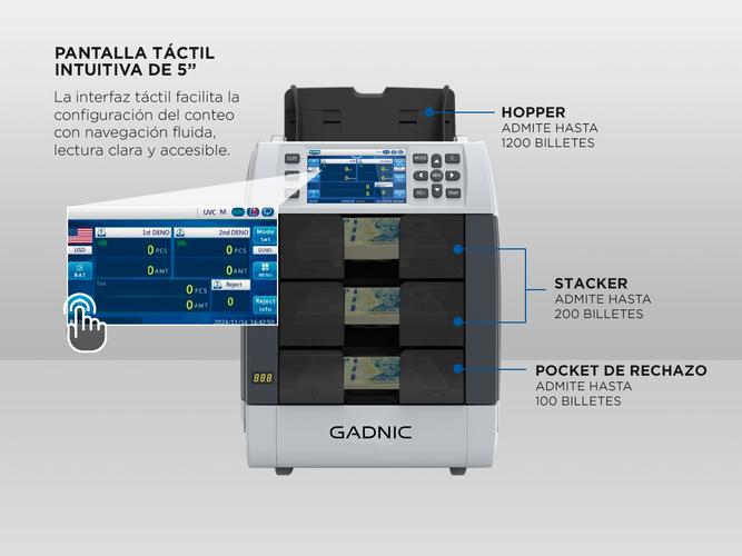 Contadora de billetes Gadnic Detección Multisensor Esterilización UV y Clasificación Multidivisa - 3