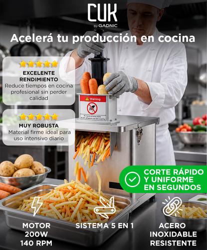 Cortadora De Verduras Industrial Electrica Cuk By Gadnic 200W 220V 140 RPM Acero Inoxidable 5 En 1 5 Rejillas De Corte Cuchilla Para Cubos Y Bastones - 1